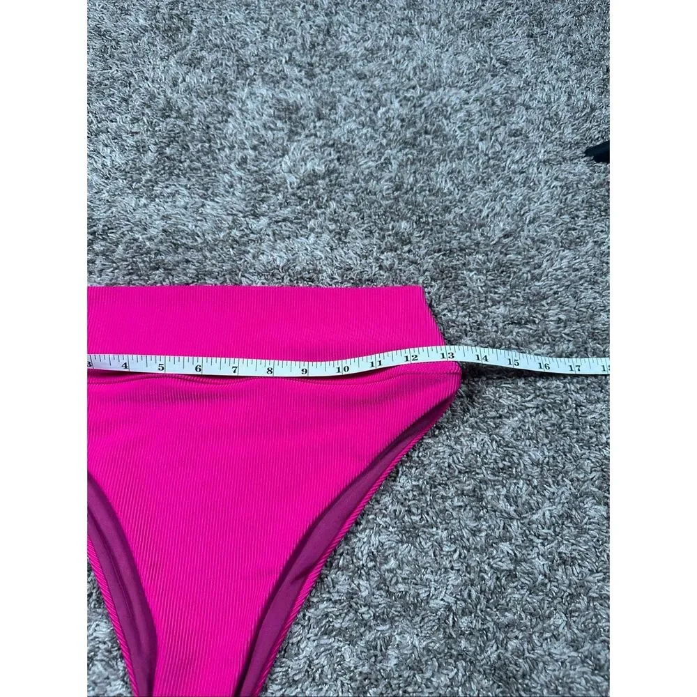 beach riot Highway Bottom Bright Fuchsia high waisted ribbed swimwear S summer